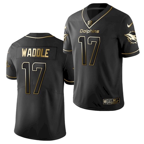 Men's Miami Dolphins #17 Jaylen Waddle Black Golden Edition Stitched Jersey
